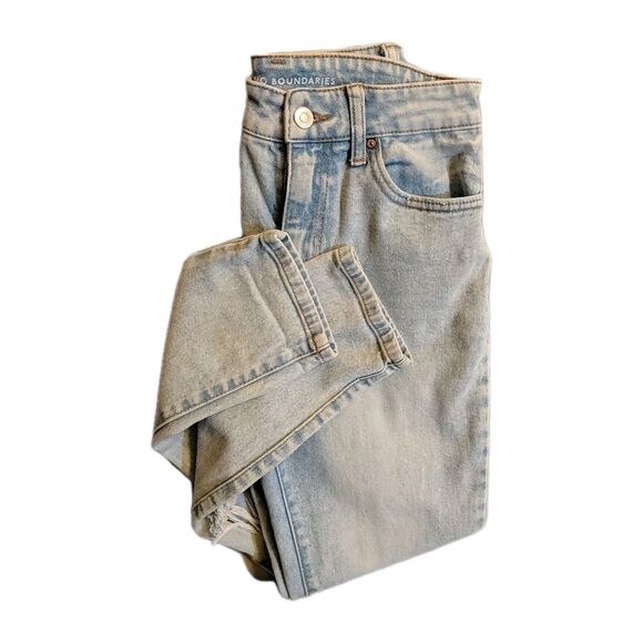 No Boundaries Jeans Juniors 3 Distressed White Wash Rips High Rise Blue Zip Fly - Picture 8 of 9